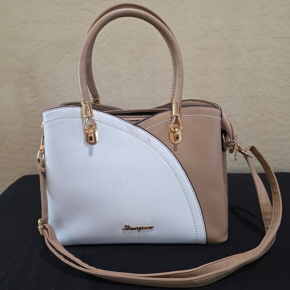 Taupe White Purse and Handbag for Women Tote Shoulder Bag Medium Satchel - Picture 1 of 15